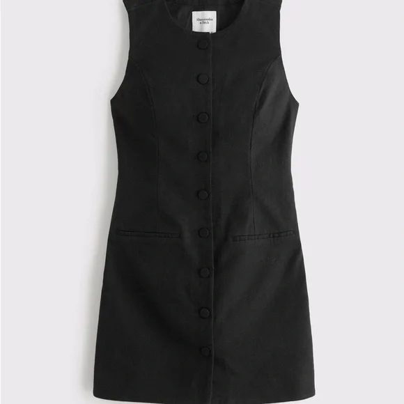 Abercrombie & Fitch Black Button-Front Linen-Blend Mara Mini Dress A&F 662670732 - Picture 4 of 7